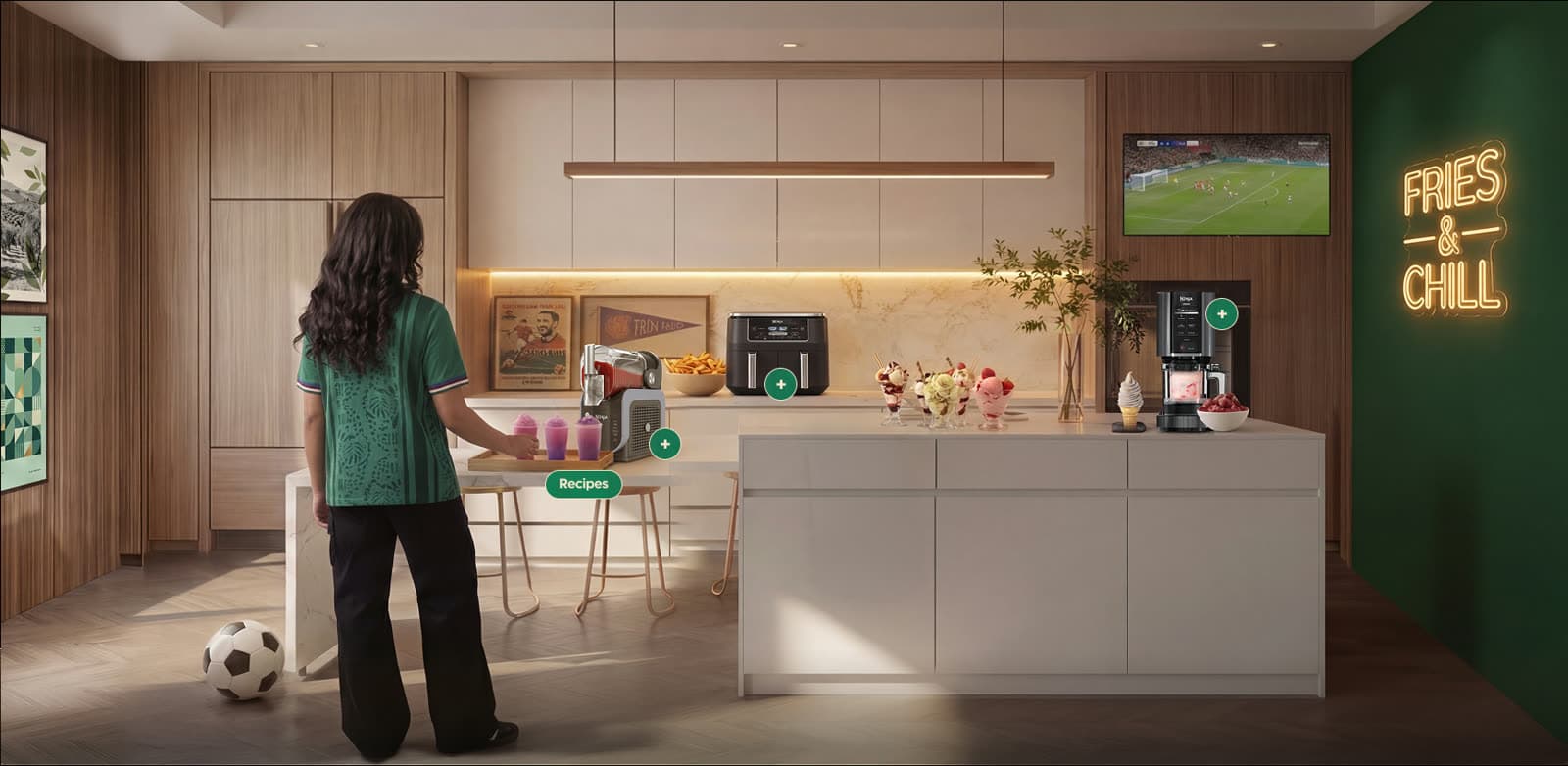 The Fan House kitchen, staged with SharkNinja appliances.